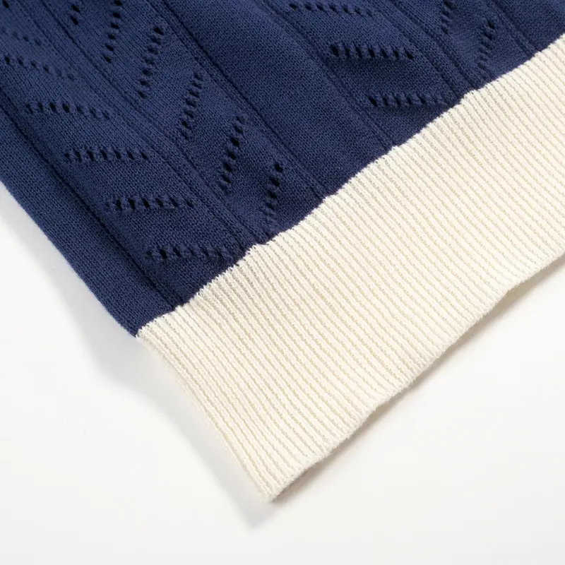 Women's Dark Blue Simple Retro Classic Jacquard Knit T-Shirt 5