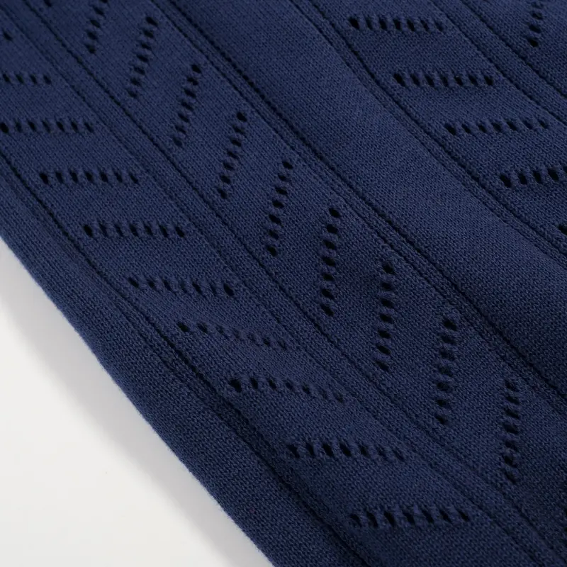 Women's Dark Blue Simple Retro Classic Jacquard Knit T-Shirt 6