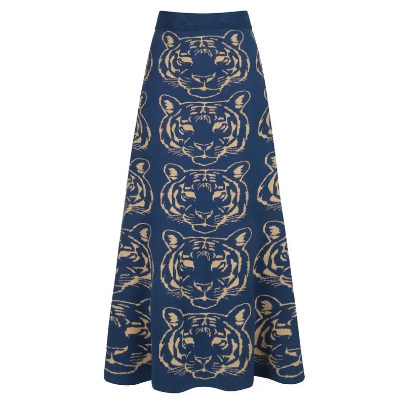 Women's Dark Blue Tiger Vintage Knit Skirt 1