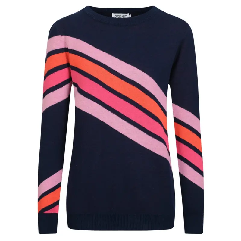 Women's Dark Blue Vintage Diagonal Stripe Knitwear 1