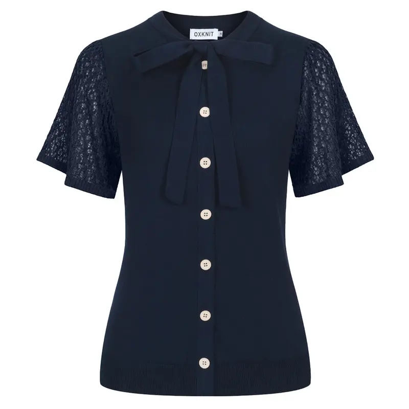 Women's Dark Blue  Vintage Knit Summer Cardigan 1