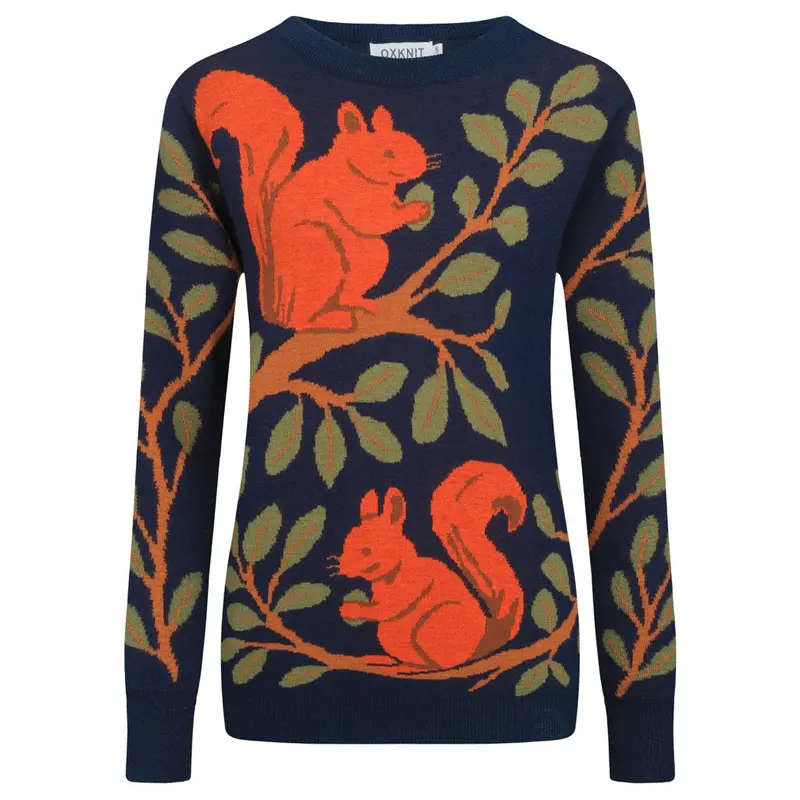 Women's Dark Blue Vintage Squirrel Print Knitwear 1