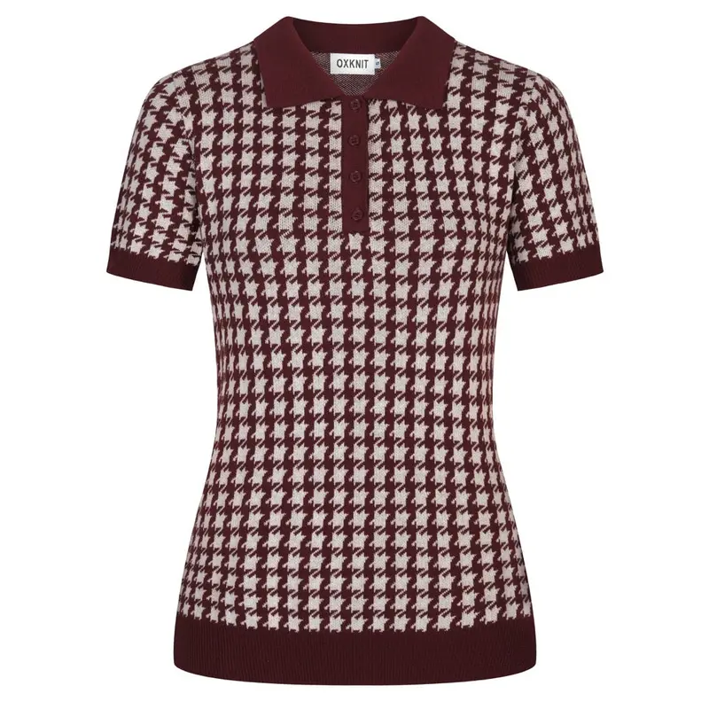 Women's Dark Burgundy Classic Retro Jacquard Knit T-Shirt 1
