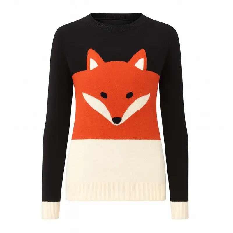 Women's Fox Pattern Color-Blocked Retro Knitwear 1
