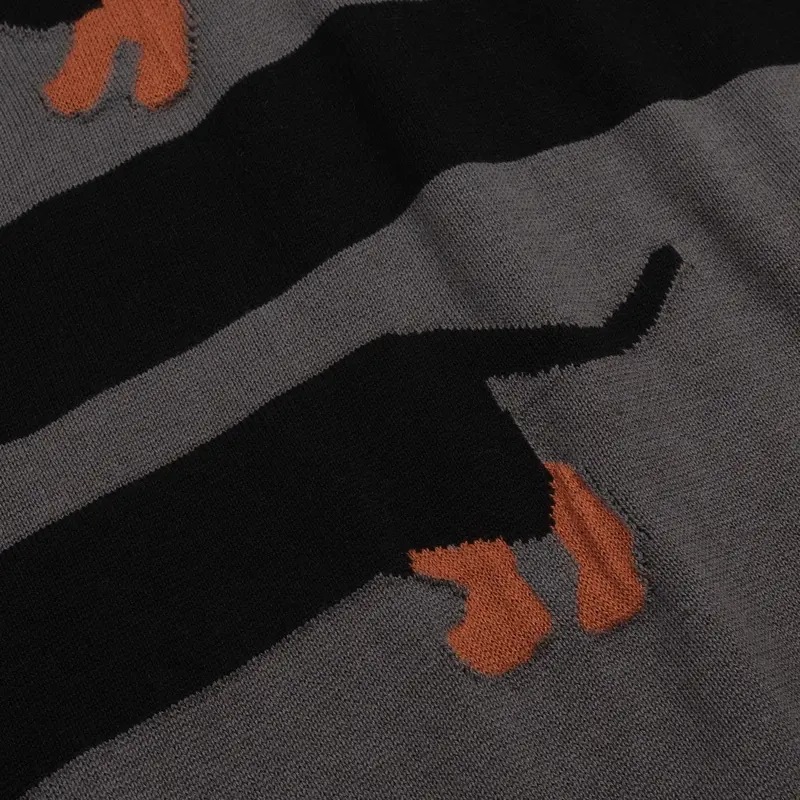 Women's Gray Dachshund Jacquard V-Neck Knitwear 5