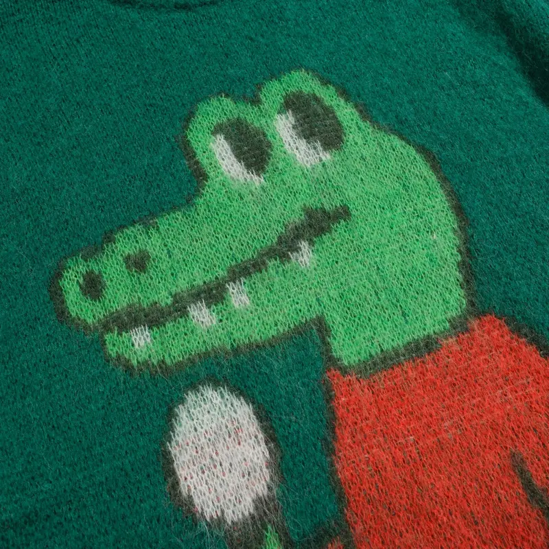 Women's Green Alligator Jacquard Plush Knitwear 2