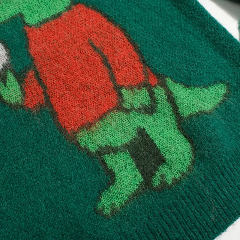 Women's Green Alligator Jacquard Plush Knitwear 5