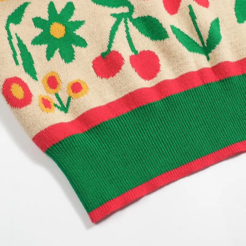 Women's Green Animal Garden Knitted Bubble Sleeve Polo 6
