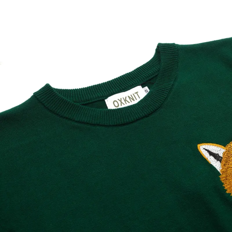 Women's Green Fox Embroidered Vintage Knit Dress Set 5