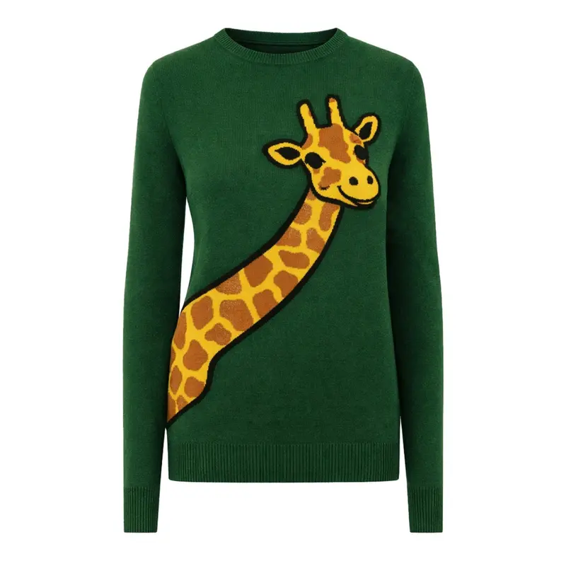 Women's Green Giraffe Vintage Jacquard Knitwear 1