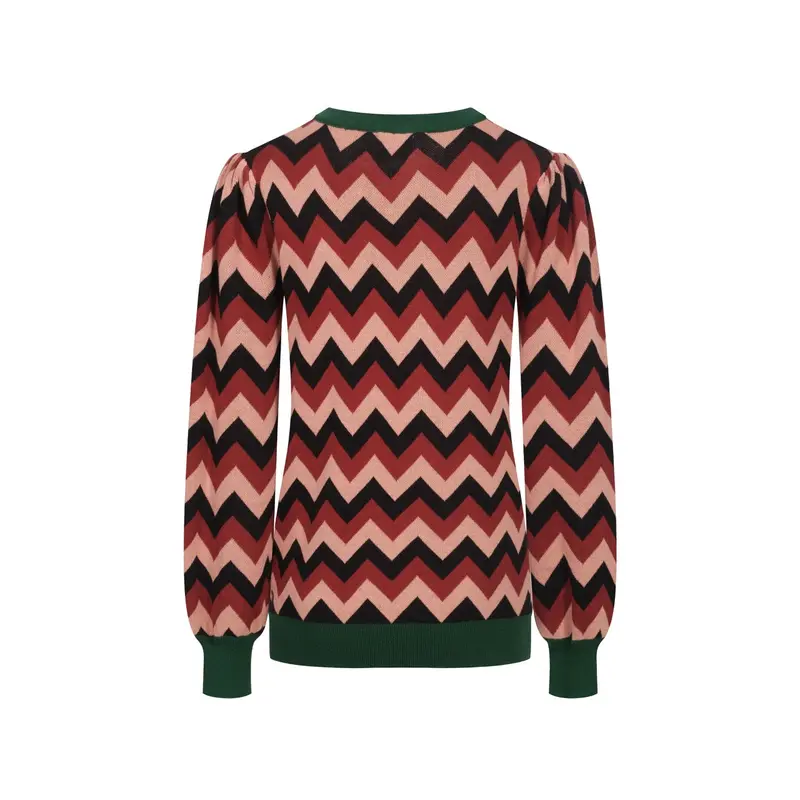 Women's Green Jacquard Bow With Bubble Sleeve Knitwear 3