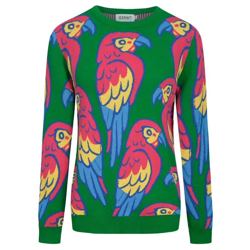 Women's Green Parrot Jacquard Knitwear 1