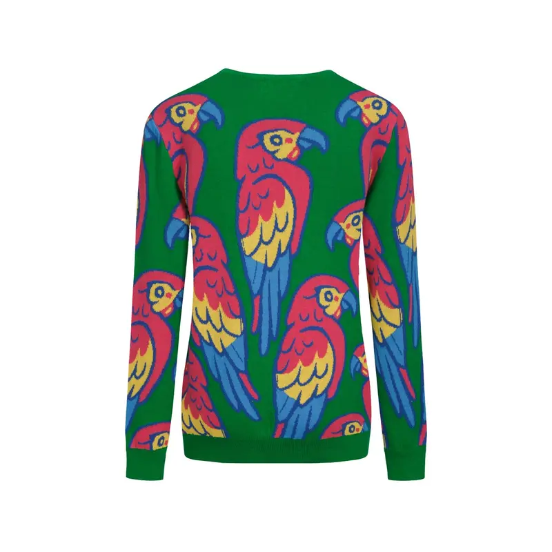 Women's Green Parrot Jacquard Knitwear 3