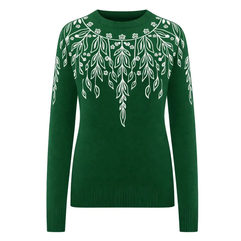Women's Green Plant Art Retro Classic Jacquard Knitwear 1