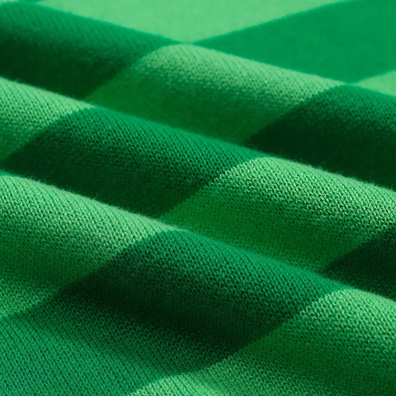 Women's Green Striped Puffed Sleeve Knitted Polo Shirt 2