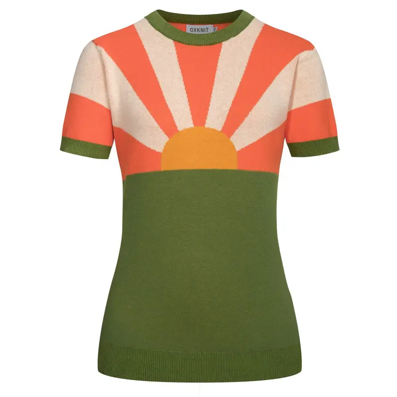 Women's Green Sunshine Classic Retro Jacquard Knit T-Shirt 1