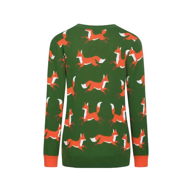 Women's Green Vintage Fox Jacquard Knitwear 3