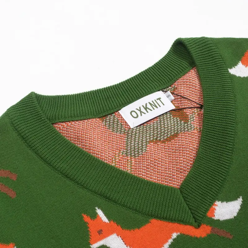 Women's Green Vintage Fox Jacquard Knitwear 4