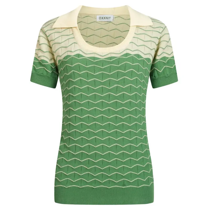 Women's Green Vintage Jacquard Knit Polo Shirt 1