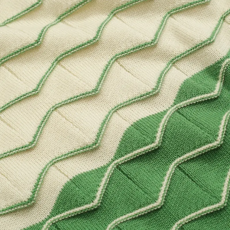 Women's Green Vintage Jacquard Knit Polo Shirt 2