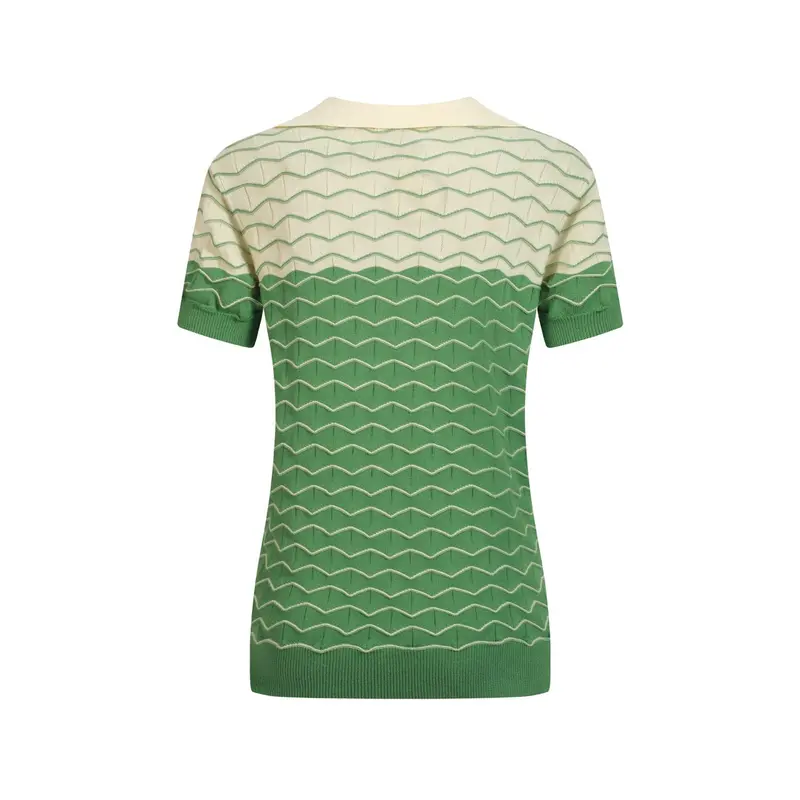 Women's Green Vintage Jacquard Knit Polo Shirt 3