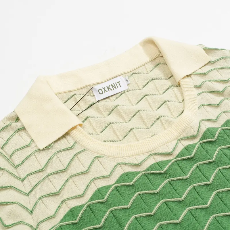 Women's Green Vintage Jacquard Knit Polo Shirt 4