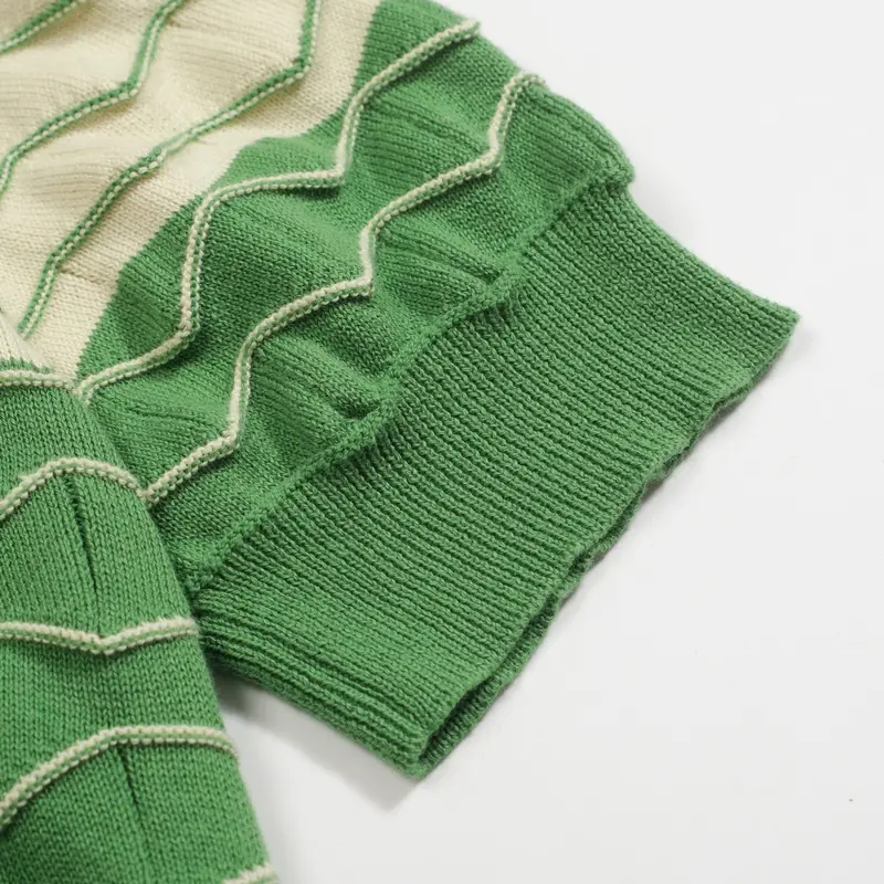 Women's Green Vintage Jacquard Knit Polo Shirt 5