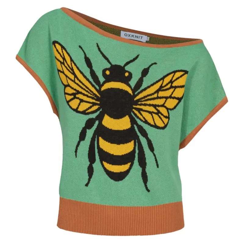 Women's Green Vintage Plaid Knitted Scoop-Neck T-Shirt - Cropped Length 1