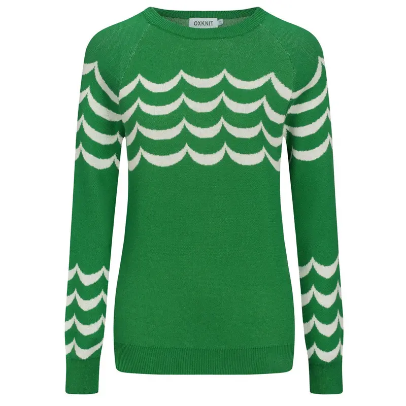 Women's Green Wavy Striped Preppy Jacquard Knitwear 1