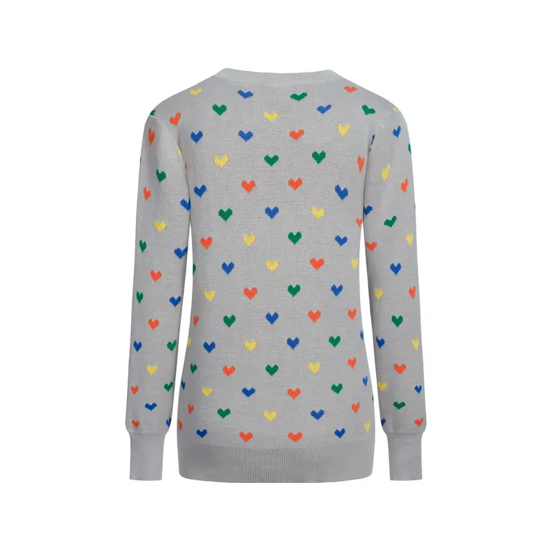 Women's Grey Heart-Shaped Vintage Jacquard Knitwear 3