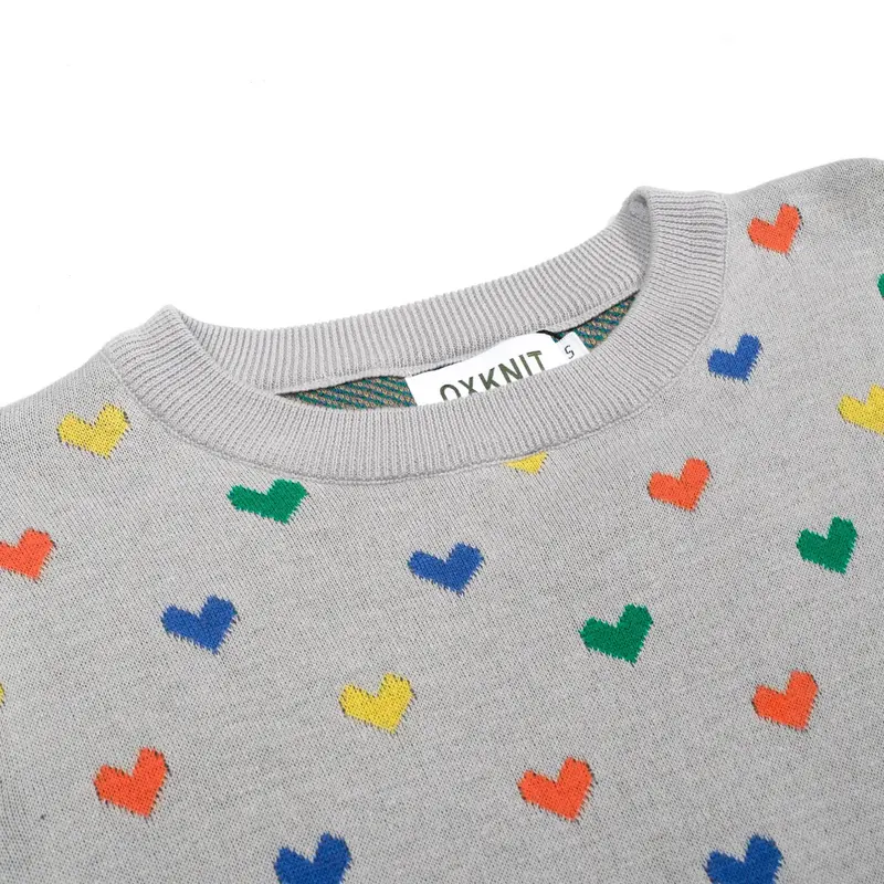 Women's Grey Heart-Shaped Vintage Jacquard Knitwear 4