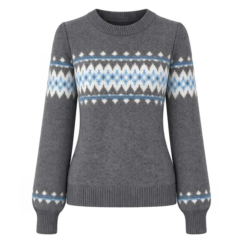 Women's Grey Patterned Classic Jacquard Knitwear 1