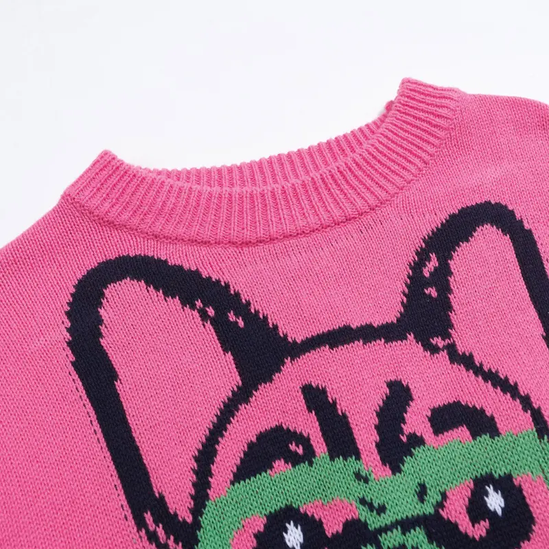 Women’S Hot Pink French Bulldog Sweater – Quirky Knit With Glasses Dog Motif 3
