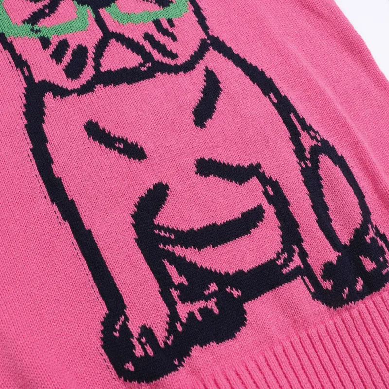 Women’S Hot Pink French Bulldog Sweater – Quirky Knit With Glasses Dog Motif 5