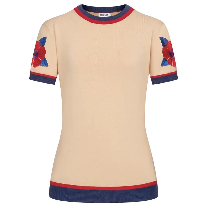 Women's Khaki Floral Jacquard Knit T-Shirt 1