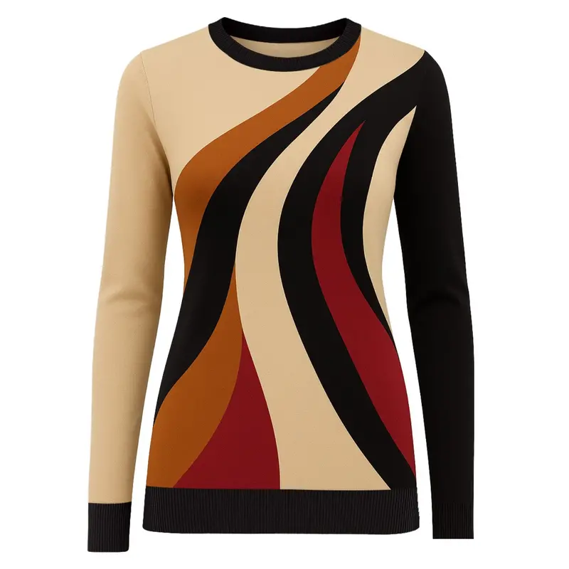 Women's Khaki Retro Artistic Trend Jacquard Knitwear 1