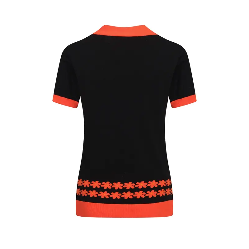 Women's Lace-Up Crewneck Knit T-Shirt With Flower 3