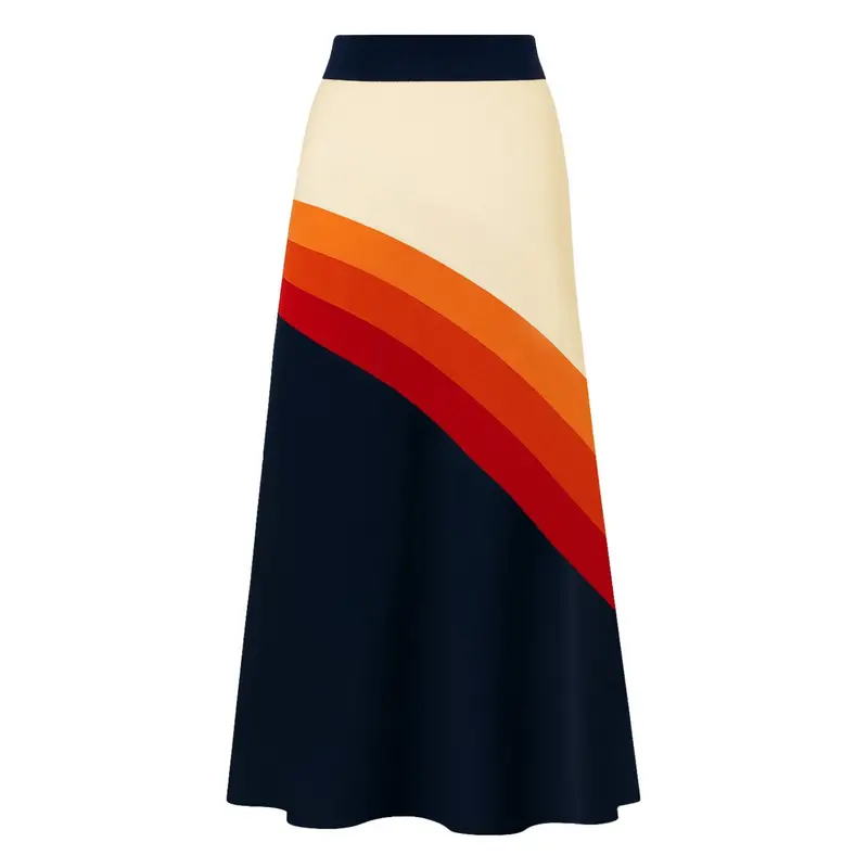 Women's Multi-Color Vintage Diagonal Stripe Knit Skirt 1