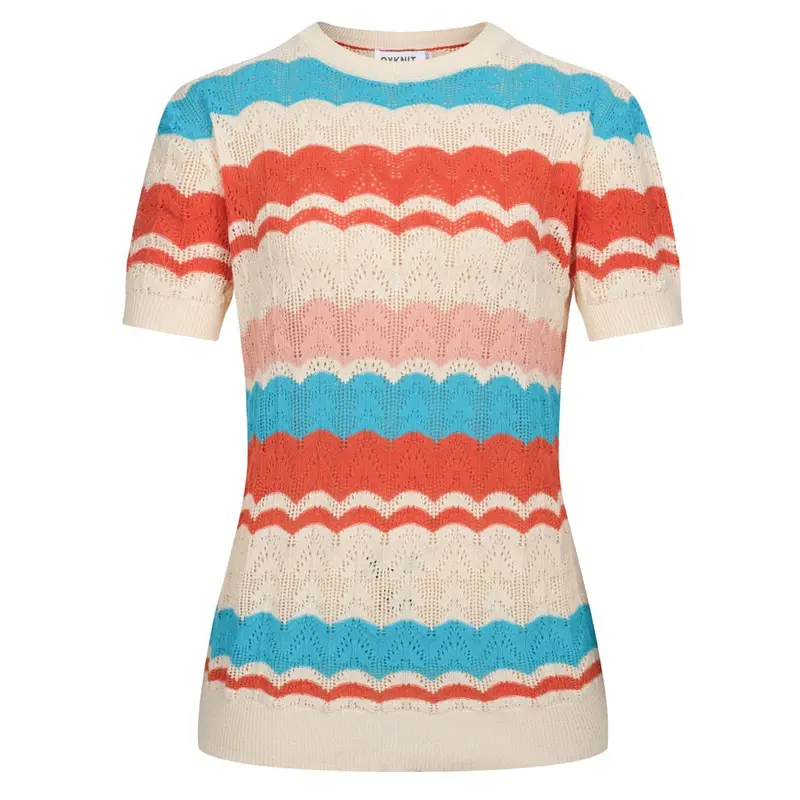 Women's Multicolor Striped Art Classic Jacquard Knit T-Shirt 1