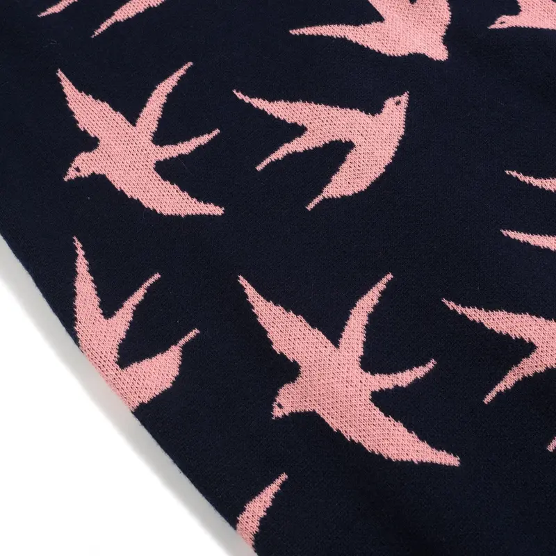 Women's Navy Blue Swallow Jacquard V-Neck Knitwear 2