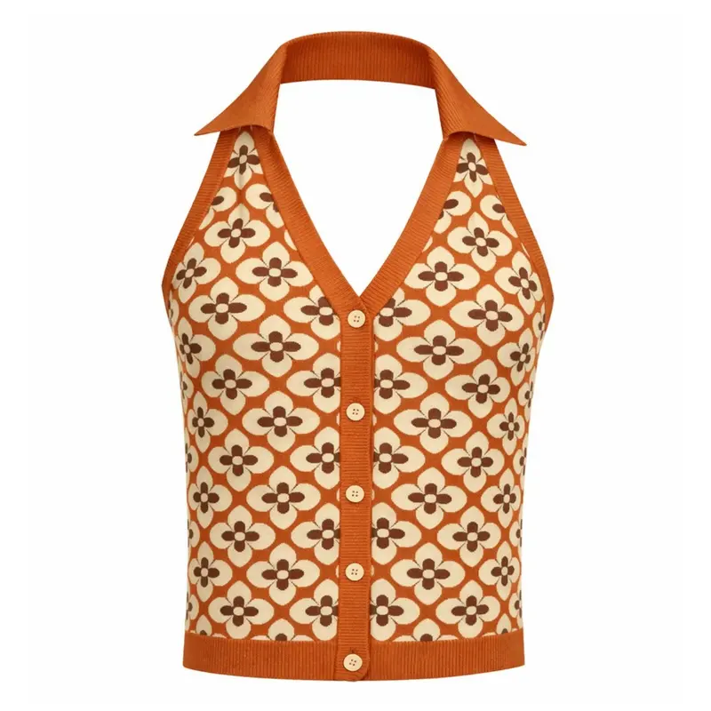 Women's Orange 60S Mod Halter Knit Vest 1