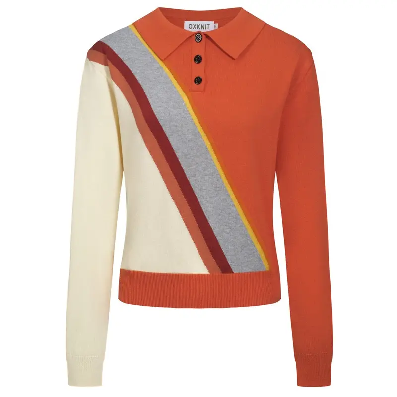 Women's Orange Vintage Diagonal Stripe Knitwear - Cropped Length 1
