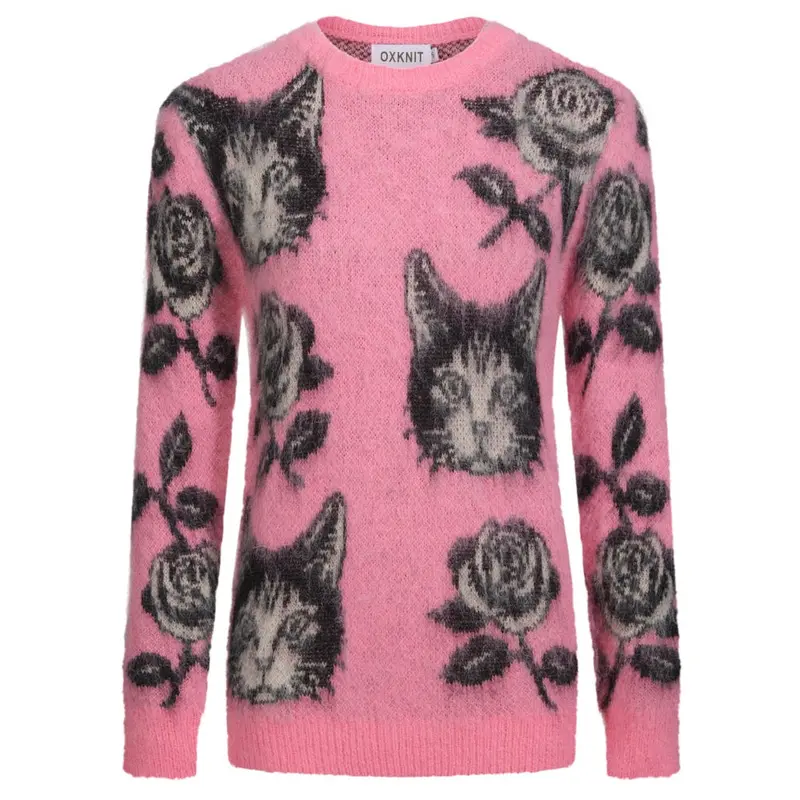 Women's Pink Kitten Cute Jacquard Knitwear 1