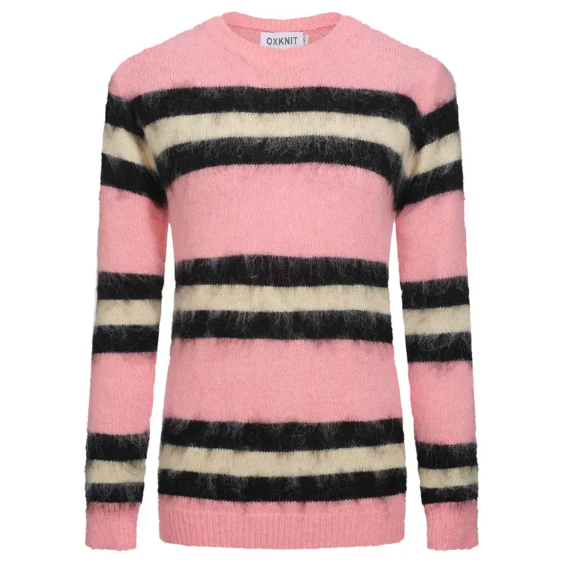 Women's Pink Striped Jacquard Plush Knitted Fabric 1