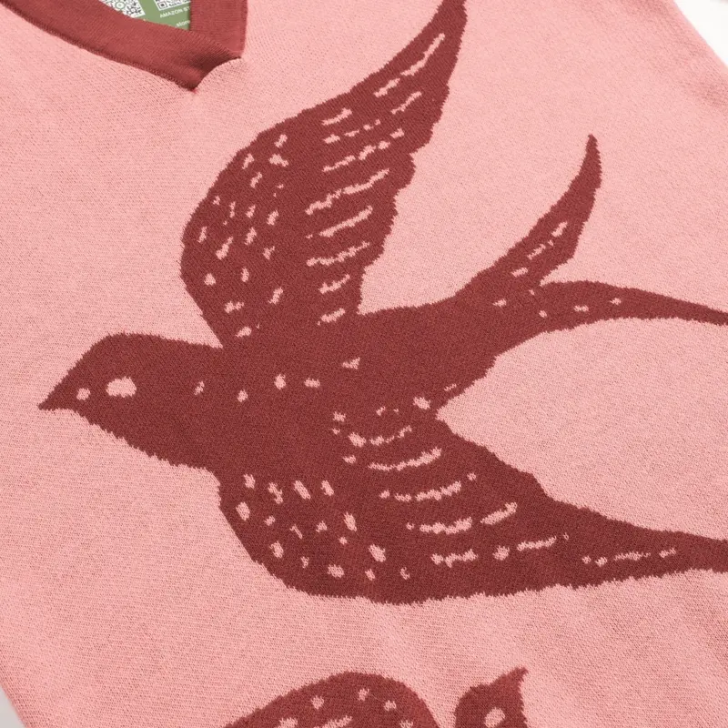 Women's Pink Swallow Jacquard V-Neck Knitwear 2