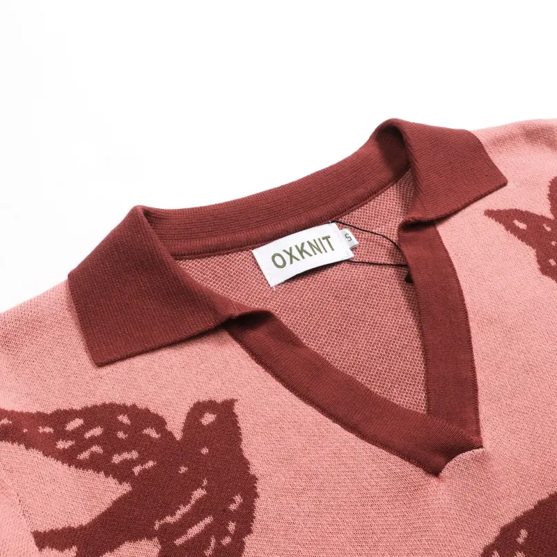 Women's Pink Swallow Jacquard V-Neck Knitwear 4