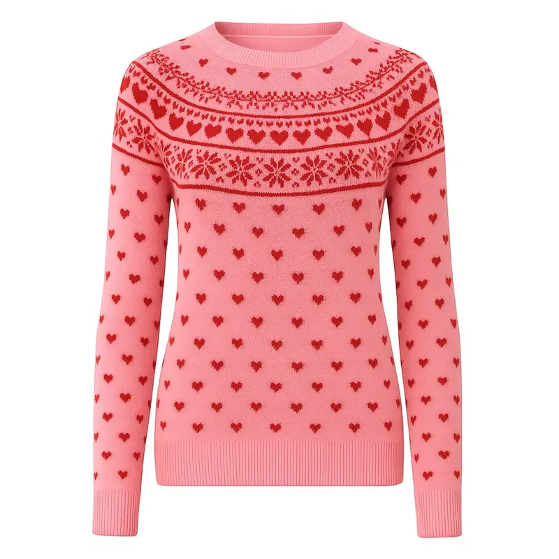 Women's Pink Vintage Love Jacquard Knitwear 1