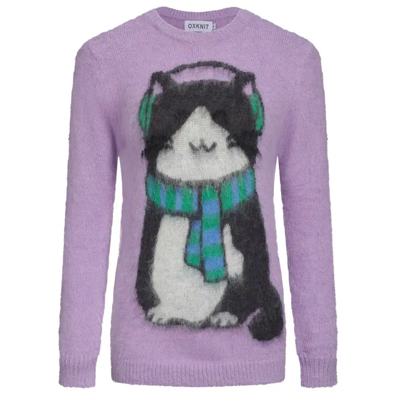 Women's Purple Cat Jacquard Plush Knitwear 1