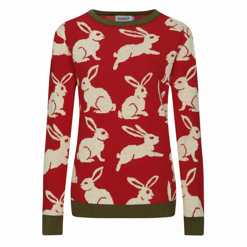 Women's Red Art Rabbit Classic Vintage Knitwear 1