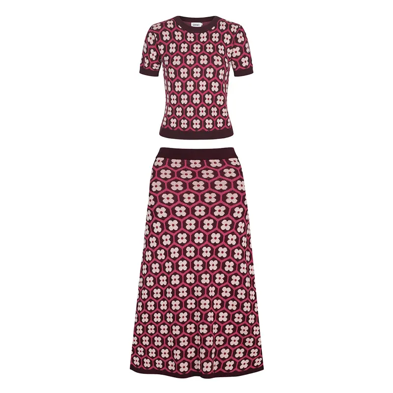 Women's Red Pattern Vintage Knit Vintage Knit Dress Set 1